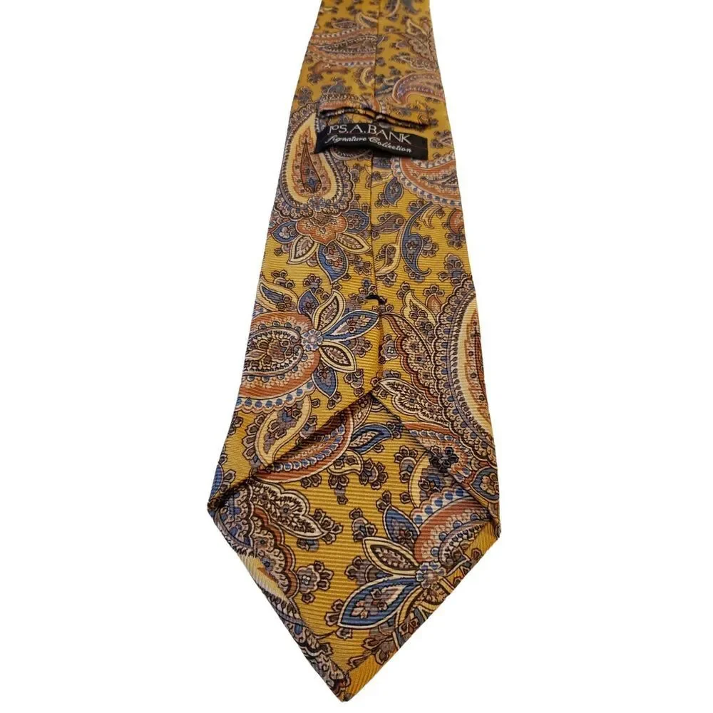 JOS. A.‎ BANK Signature Collection 100% Silk Tie Made in Italy Mustard Paisley